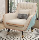 Modern Accent Sofa Chair for Living Room | Beige & Sky Blue Lounge Armchair | Wooden Frame, Soft Cushioned Seat | Designer Look | Stylish Comfortable Lounge Chair for Home Décor