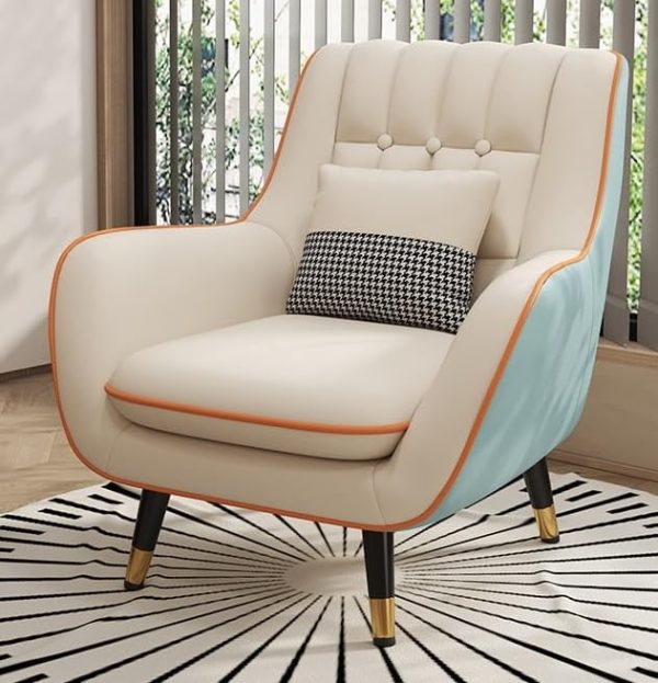 Modern Accent Sofa Chair for Living Room | Beige & Sky Blue Lounge Armchair | Wooden Frame, Soft Cushioned Seat | Designer Look | Stylish Comfortable Lounge Chair for Home Décor - Image 5