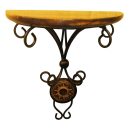 Wall Bracket Shelf – Wooden Top with Black Iron Frame | Brown & Black Antique Design | Decorative Wall Mounted Corner Shelf | Iron Scroll Work Bracket | Rustic Home Décor Shelf