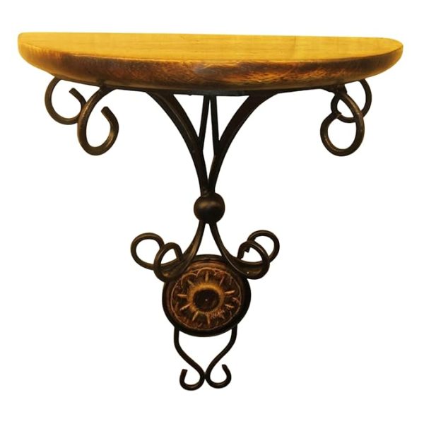 Wall Bracket Shelf – Wooden Top with Black Iron Frame | Brown & Black Antique Design | Decorative Wall Mounted Corner Shelf | Iron Scroll Work Bracket | Rustic Home Décor Shelf - Image 4