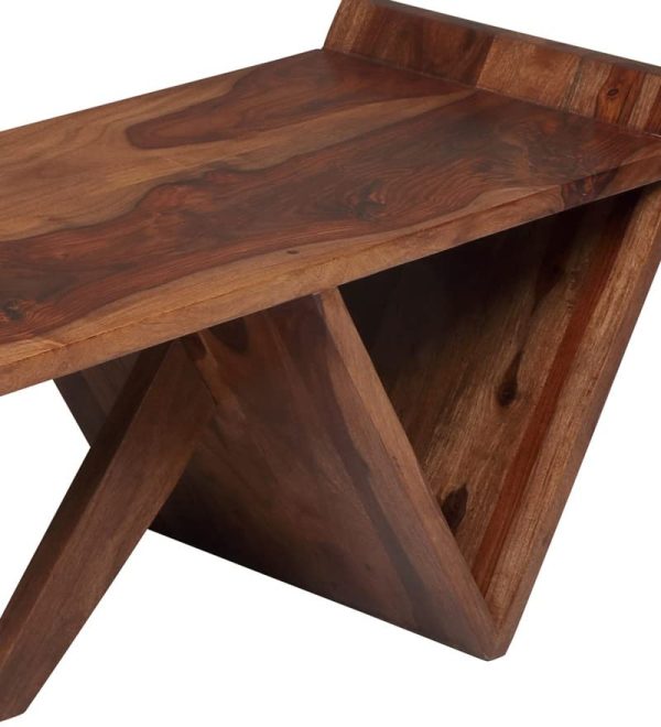 Modern Design Solid Wood Coffee Table for Living Room | Brown Teak Finish | Stylish Wooden Center Table with Storage | Unique V Shape Coffee Table | Durable Sheesham Wood Furniture - Image 2