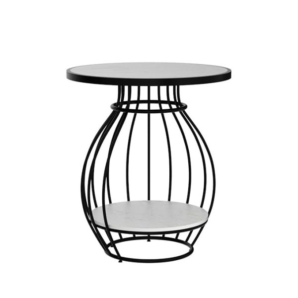 Modern Round Black End Table with Iron Frame | Stylish Side Table for Living Room & Bedroom | Dual-Tier White MDF Shelf | Decorative Small Coffee Table | Compact Accent Table - Image 4