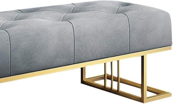 Luxurious Grey Velvet Bench with Golden Metal Base – Modern Upholstered Seating for Living Room, Bedroom & Entryway | Elegant Gray Bench with Sturdy Golden Legs | Premium Home Décor Furniture - Image 5