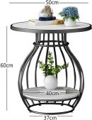 Modern Round Black End Table with Iron Frame | Stylish Side Table for Living Room & Bedroom | Dual-Tier White MDF Shelf | Decorative Small Coffee Table | Compact Accent Table