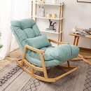 Elegant Cream Wooden Rocking Chair with Cushion | Mid-Century Modern Recliner for Living Room, Balcony, Lounge | Solid Wood Frame | Relaxing Rocker with Footrest | Indoor Home Seating Comfort