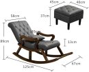 Handcrafted Sheesham Wood Rocking Chair with Cushion | Premium Brown-Gray Finish | Wooden Relaxing Chair for Living Room | Classic Lounge Chair with Ottoman | Elegant Wooden Furniture Piece