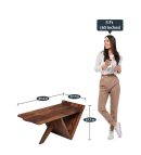 Modern Design Solid Wood Coffee Table for Living Room | Brown Teak Finish | Stylish Wooden Center Table with Storage | Unique V Shape Coffee Table | Durable Sheesham Wood Furniture