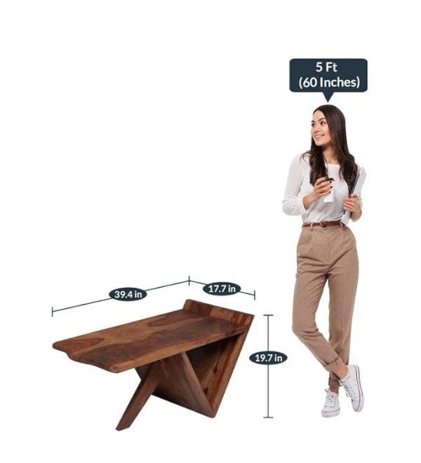 Modern Design Solid Wood Coffee Table for Living Room | Brown Teak Finish | Stylish Wooden Center Table with Storage | Unique V Shape Coffee Table | Durable Sheesham Wood Furniture - Image 5