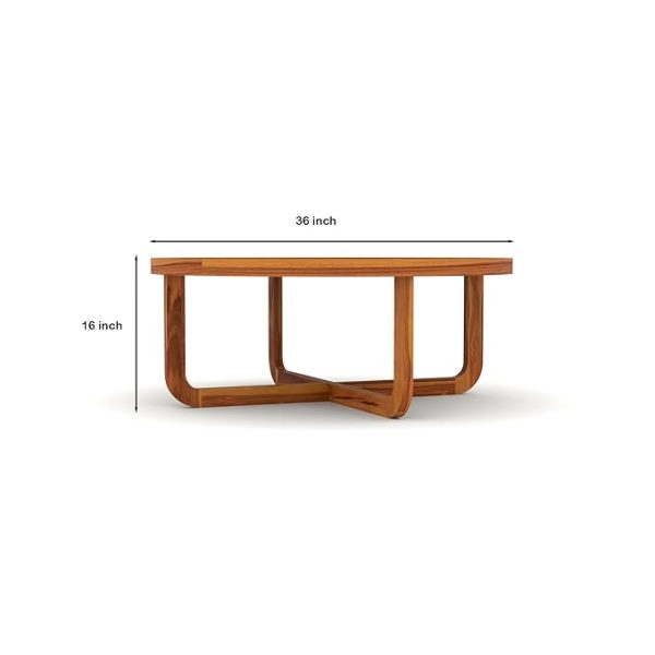 Premium Round Wooden Coffee Table for Living Room | Modern Designer Centre Table | Handcrafted Solid Wood Brown Coffee Table with Stylish Legs | Elegant Home Furniture with Natural Finish - Image 3