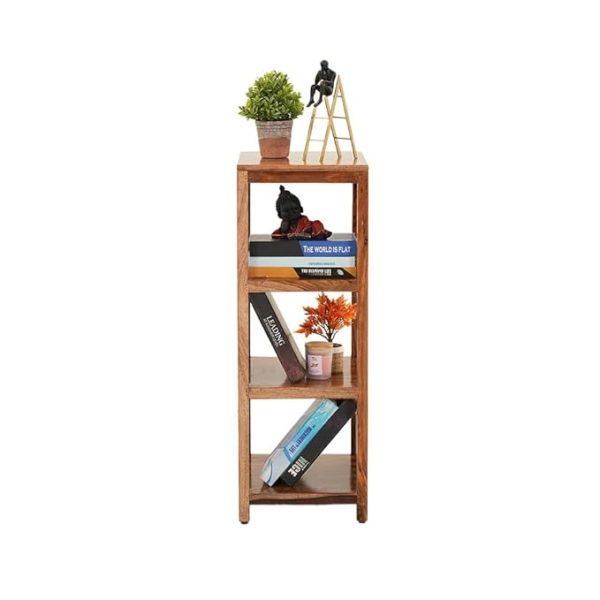 Solid Wood 3-Tier Bookcase Shelf – Natural Finish, Rustic Storage Organizer for Living Room, Office, Bedroom – Handmade Wooden Bookshelf, Open Slat Design, Compact 92cm Tall Furniture - Image 4