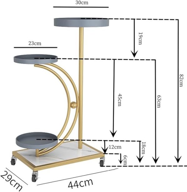 Modern 3-Tier Iron Plant Stand with Wheels | Indoor Flower Pot Holder | Gold Metal Frame & Wooden Shelves | Stylish Plant Display Rack for Home, Balcony, Garden, Living Room - Image 5