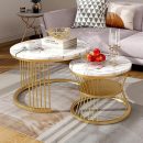 Modern Round Coffee Table Set of 2 – Golden Frame with White MDF Top | Nesting Tables for Living Room | Stylish Iron Base Coffee Table | Luxury Marble Finish Side Tables