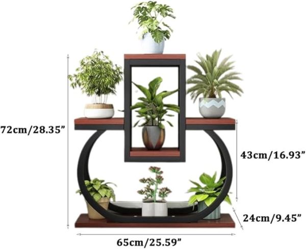 Modern Iron Plant Stand for Indoor Use – 3-Tier Wooden Flower Pot Display Shelf – Brown & Black Home Decor Planter Rack – Elegant Metal Frame – Stylish Garden Organizer - Image 2