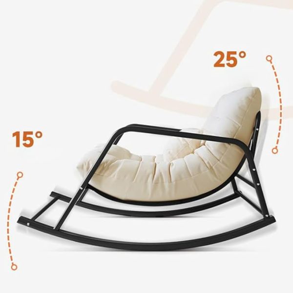 Modern Wooden Rocking Chair with Off-White Cushion | Relaxing Lounge Chair | Indoor Rocker Chair for Living Room | Ergonomic Wood Frame Rocker | Stylish Comfort Seating - Image 7