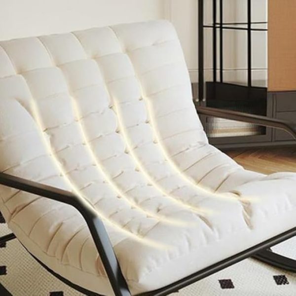 Modern Wooden Rocking Chair with Off-White Cushion | Relaxing Lounge Chair | Indoor Rocker Chair for Living Room | Ergonomic Wood Frame Rocker | Stylish Comfort Seating - Image 4