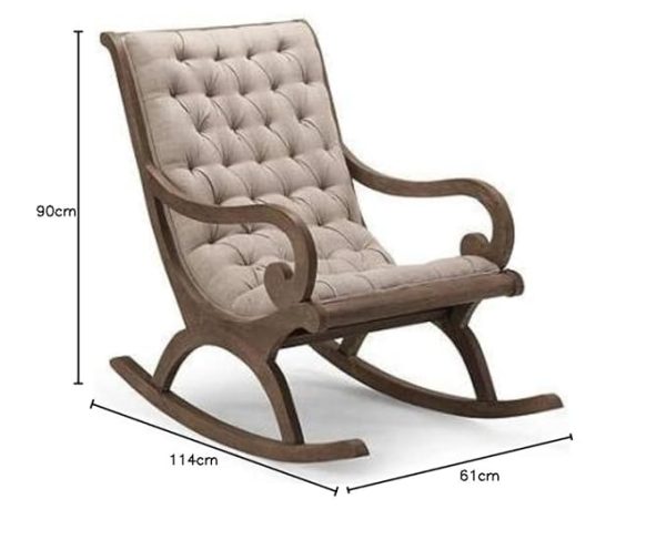 Elegant Light Beige Wooden Rocking Chair – Tufted Cushion, Mid-Century Style, Comfortable Lounge Chair for Living Room, Nursery, or Office - Image 4