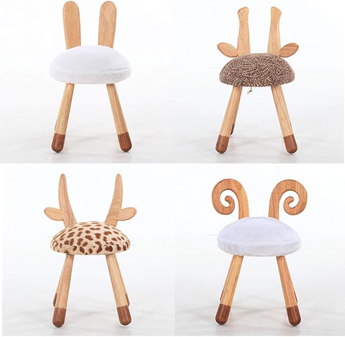 Wooden Kids Animal Stool Chair with Backrest – Deer Horn Design Solid Hardwood & Soft Cushion Toddler Seat for Nursery, Bedroom, Playroom - Image 5