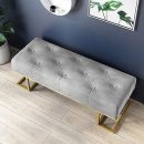 Luxurious Grey Velvet Bench with Golden Metal Base – Modern Upholstered Seating for Living Room, Bedroom & Entryway | Elegant Gray Bench with Sturdy Golden Legs | Premium Home Décor Furniture