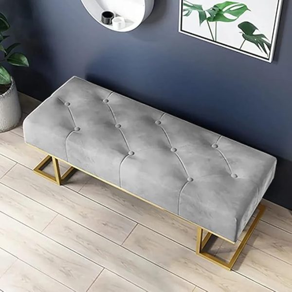 Luxurious Grey Velvet Bench with Golden Metal Base – Modern Upholstered Seating for Living Room, Bedroom & Entryway | Elegant Gray Bench with Sturdy Golden Legs | Premium Home Décor Furniture - Image 2