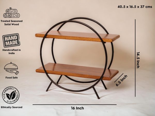 Modern Wooden & Iron Spice Rack | 2-Tier Circle Shelf for Kitchen & Home Decor | Wall Mounted Display Organizer | Black & Brown Round Storage Rack | Industrial Style Multipurpose Shelf - Image 9