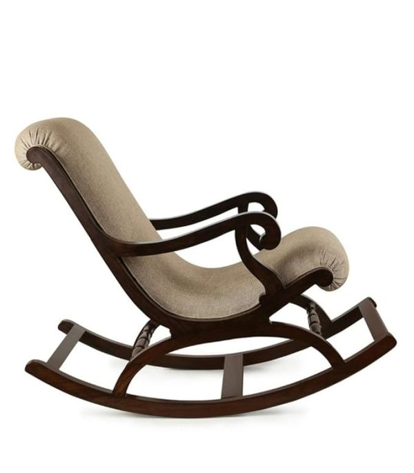 Sheesham Wood Rocking Chair with Cushioned Seat & Back | Traditional Wooden Rocker for Living Room | Brown & Off-White | Premium Home Décor Furniture | Comfortable & Durable Design - Image 3
