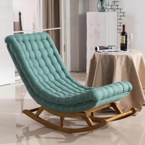 Mid-Century Modern Seafoam Green Rocking Chair – Tufted Cushion,