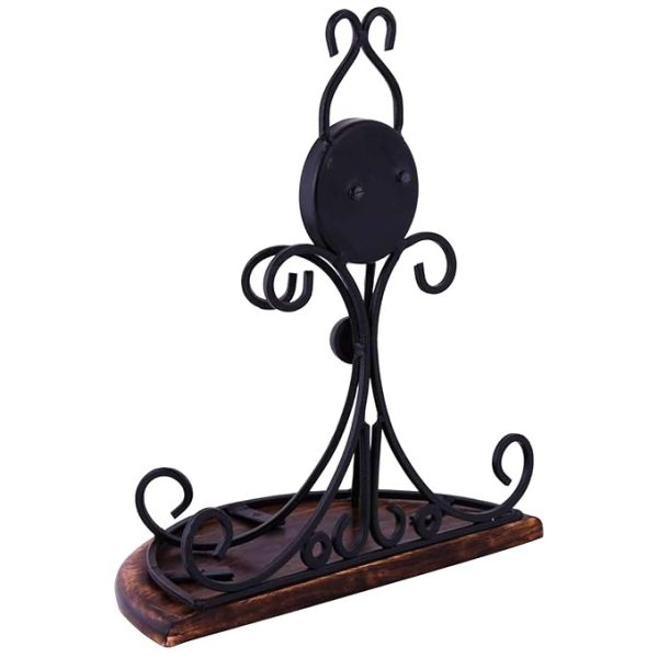Wall Bracket Shelf – Wooden Top with Black Iron Frame | Brown & Black Antique Design | Decorative Wall Mounted Corner Shelf | Iron Scroll Work Bracket | Rustic Home Décor Shelf - Image 3
