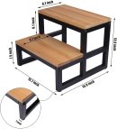 Solid Wood Step Stool for Adults & Kids 2 Tier Natural Step Ladder with Black Iron Frame Heavy Duty Kitchen Bathroom Bedside Stool Rustic Wooden Step Stand for Home