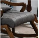 Handcrafted Sheesham Wood Rocking Chair with Cushion | Premium Brown-Gray Finish | Wooden Relaxing Chair for Living Room | Classic Lounge Chair with Ottoman | Elegant Wooden Furniture Piece