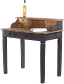 Solid Wood Desk with Drawers | Rustic Brown Writing Table | Compact Wooden Study Table | Vintage Office Desk for Home | Organizer Hutch & Storage | Premium Wood Furniture