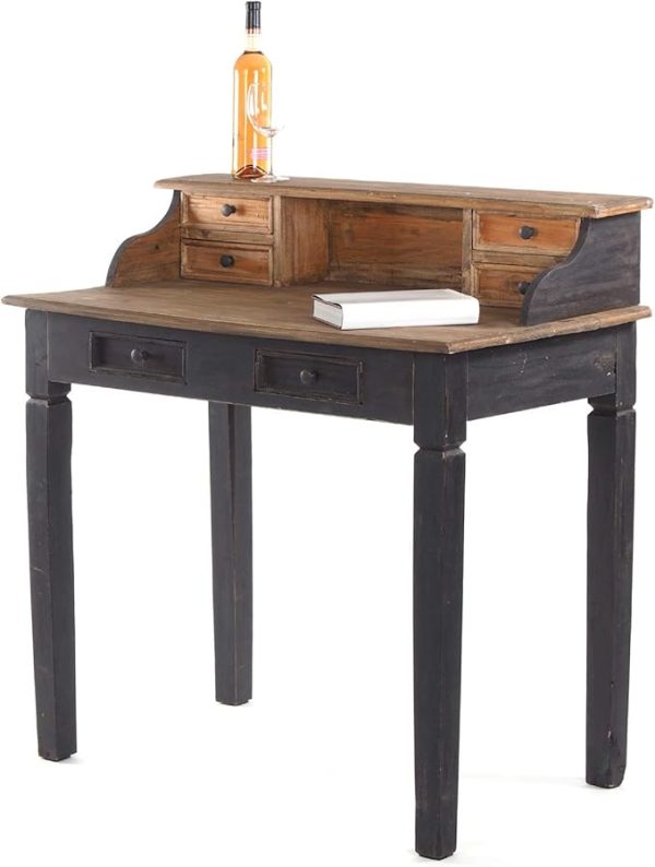 Solid Wood Desk with Drawers | Rustic Brown Writing Table | Compact Wooden Study Table | Vintage Office Desk for Home | Organizer Hutch & Storage | Premium Wood Furniture - Image 2