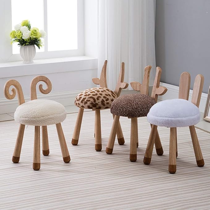Wooden Kids Animal Stool Chair with Backrest – Deer Horn Design Solid Hardwood & Soft Cushion Toddler Seat for Nursery, Bedroom, Playroom - Image 2