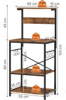 Modern Oven Stand for Kitchen Organizer with Hooks & Shelves | Rustic Brown & Black Iron-Wood Microwave Rack | Multi-Tier Kitchen Storage Shelf | Industrial Style Utility Baker’s Rack