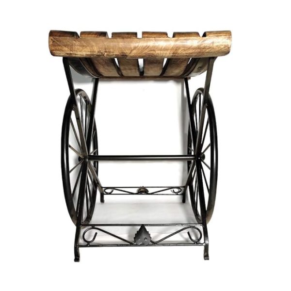 Wooden Iron Stool for Sitting | Rustic Industrial Stool with Bicycle Wheel Design | Handmade Brown & Black Vintage Look | Solid Wood & Metal Frame | Stylish Indoor Accent Furniture - Image 2