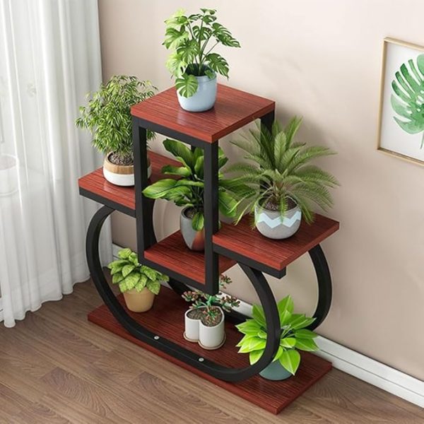 Modern Iron Plant Stand for Indoor Use – 3-Tier Wooden Flower Pot Display Shelf – Brown & Black Home Decor Planter Rack – Elegant Metal Frame – Stylish Garden Organizer - Image 4