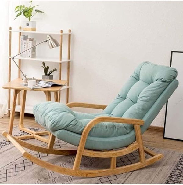 Elegant Cream Wooden Rocking Chair with Cushion | Mid-Century Modern Recliner for Living Room, Balcony, Lounge | Solid Wood Frame | Relaxing Rocker with Footrest | Indoor Home Seating Comfort - Image 2