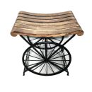 Wooden Iron Stool for Sitting | Rustic Industrial Stool with Bicycle Wheel Design | Handmade Brown & Black Vintage Look | Solid Wood & Metal Frame | Stylish Indoor Accent Furniture