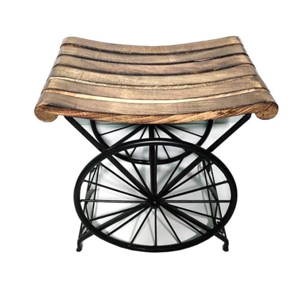 Wooden Iron Stool for Sitting | Rustic Industrial Stool with Bicycle Wheel Design | Handmade Brown & Black Vintage Look | Solid Wood & Metal Frame | Stylish Indoor Accent Furniture - Image 3