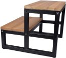 Solid Wood Step Stool for Adults & Kids 2 Tier Natural Step Ladder with Black Iron Frame Heavy Duty Kitchen Bathroom Bedside Stool Rustic Wooden Step Stand for Home