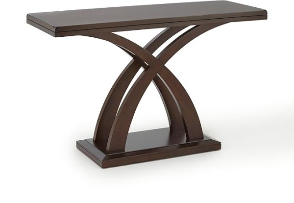 Modern Wooden Cherry Console Sofa Table | Decorative Base Accent Table | Elegant Brown Wood Finish | Living Room Entryway Hallway Furniture - Image 2
