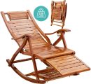 Ergonomic Wooden Rocking Chair with Thick Padded Cushion – Brown Recliner Lounge Chair for Living Room, Bedroom, Balcony – Adjustable & Foldable Relaxing Armchair – Comfortable & Stylish Design