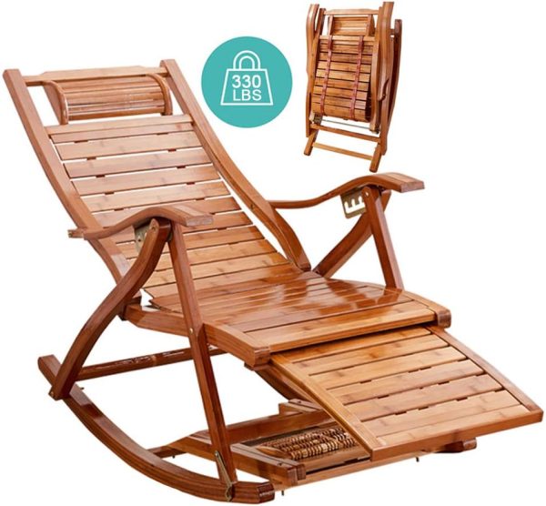 Ergonomic Wooden Rocking Chair with Thick Padded Cushion – Brown Recliner Lounge Chair for Living Room, Bedroom, Balcony – Adjustable & Foldable Relaxing Armchair – Comfortable & Stylish Design - Image 2
