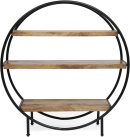 Industrial Round Wall Shelf – 3 Tier Wood & Iron Display Rack – Modern Rustic Circle Bookcase for Living Room, Office, Bedroom – Brown Black Home Decor Storage Organizer Furniture