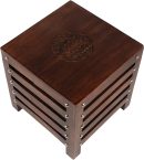 Handcrafted Wooden Bedside Table | Natural Wood Finish | Solid Wood Side Table with Carved Top | Vintage End Table | Wooden Nightstand for Bedroom & Living Room