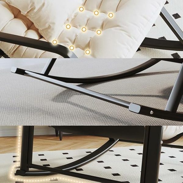 Modern Wooden Rocking Chair with Off-White Cushion | Relaxing Lounge Chair | Indoor Rocker Chair for Living Room | Ergonomic Wood Frame Rocker | Stylish Comfort Seating - Image 3