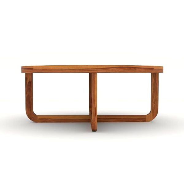 Premium Round Wooden Coffee Table for Living Room | Modern Designer Centre Table | Handcrafted Solid Wood Brown Coffee Table with Stylish Legs | Elegant Home Furniture with Natural Finish - Image 4