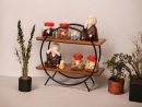 Modern Wooden & Iron Spice Rack | 2-Tier Circle Shelf for Kitchen & Home Decor | Wall Mounted Display Organizer | Black & Brown Round Storage Rack | Industrial Style Multipurpose Shelf