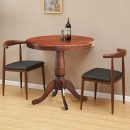 Elegant Solid Wood Pedestal Dining Table – Round Brown Table for Kitchen or Dining Room – Classic Rustic Wooden Furniture – Sturdy Small Table for 2-3 Persons
