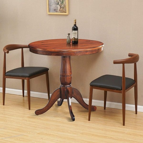 Elegant Solid Wood Pedestal Dining Table – Round Brown Table for Kitchen or Dining Room – Classic Rustic Wooden Furniture – Sturdy Small Table for 2-3 Persons - Image 3