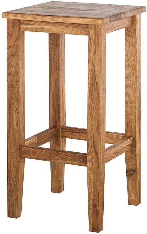 Natural Wooden Barstool | Rustic Backless Solid Wood Stool | Kitchen Counter Dining Stool | Natural Oak Finish | Durable, Compact & Stylish | Farmhouse Bar Chair | Indoor Use
